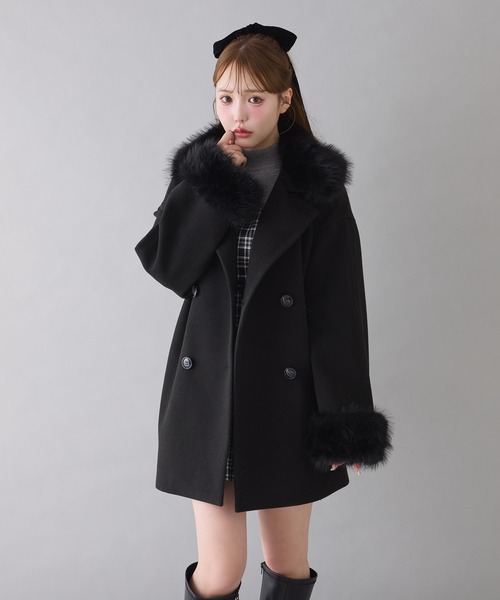 S/Mサイズ展開】フェイクファーミドルコート（ステンカラーコート