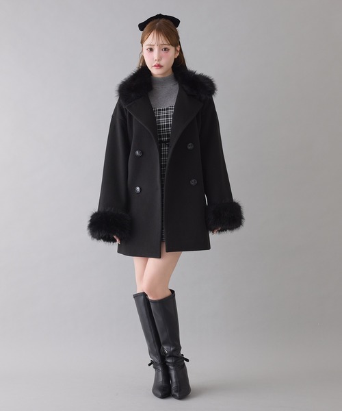 セール】【S/Mサイズ展開】フェイクファーミドルコート（ステン