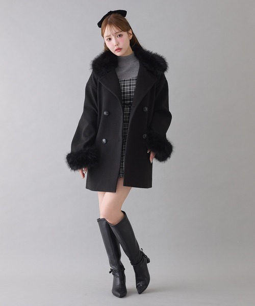 セール】【S/Mサイズ展開】フェイクファーミドルコート（ステン