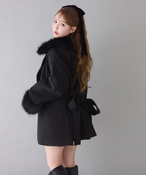 セール】【S/Mサイズ展開】フェイクファーミドルコート（ステンカラー