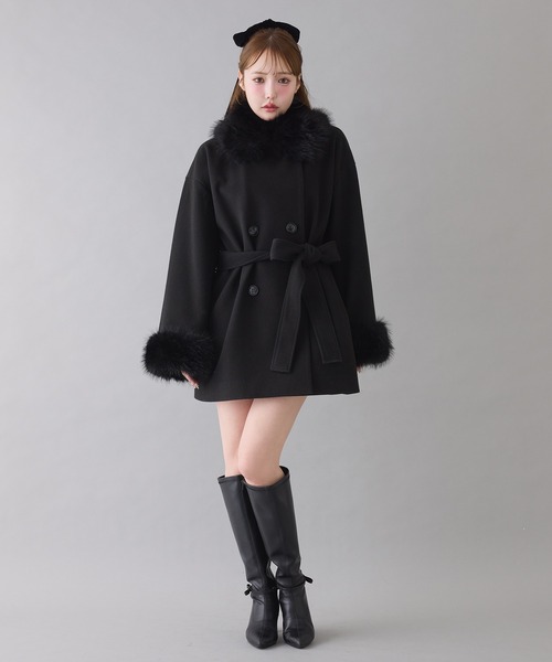 S/Mサイズ展開】フェイクファーミドルコート（ステンカラーコート