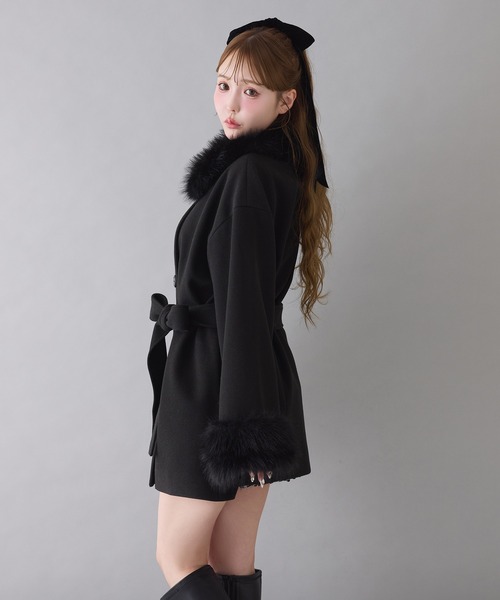 S/Mサイズ展開】フェイクファーミドルコート（ステンカラーコート