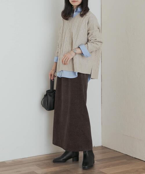 URBAN RESEARCH DOORS（アーバンリサーチドアーズ）の「ベロアワッシャーIラインスカート（スカート・レディース・ブラック/ブラウン・MEDIUM）」の8枚目の写真