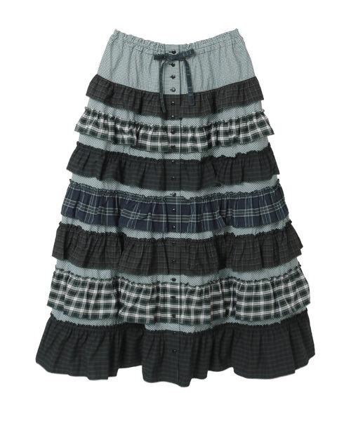 タータンチェックパッチワークフリルスカート