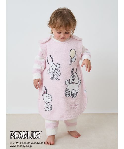 【ジェラートピケ】PEANUT ベビモコパジャマセット ピンク フリー 販路限定カラーあり】【PEANUTS PUPPIES】【BABY】ベビモコスリーパー