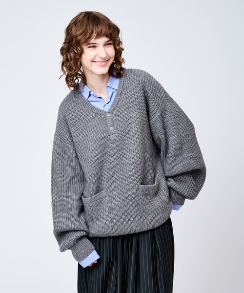 HENRY NECK RIB KNIT /ヘンリーネックリブニット（ニット/セーター