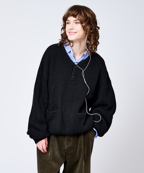 HENRY NECK RIB KNIT /ヘンリーネックリブニット（ニット/セーター