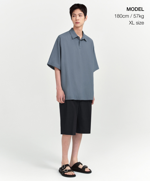 MUSINSA STANDARD（ムシンサスタンダード）の「リラックスドリネンライクトニック半袖シャツ[ブルーグレー]（シャツ/ブラウス・メンズ・その他・SMALL/MEDIUM/LARGE/X-LARGE/XX-LARGE）」の2枚目の写真