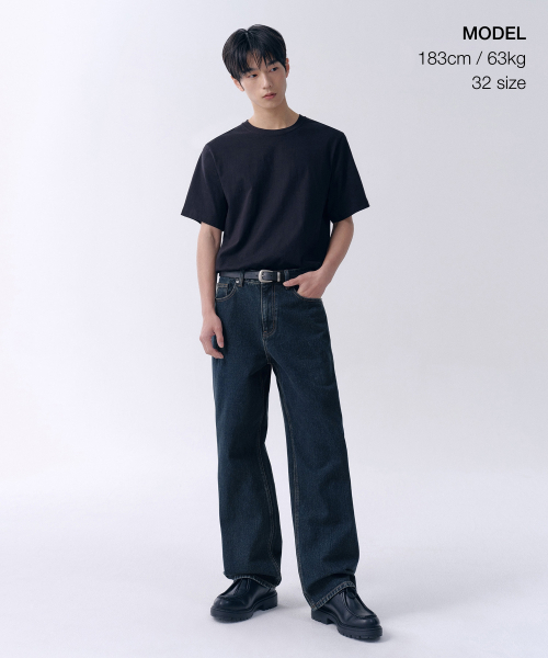MUSINSA STANDARD（ムシンサスタンダード）の「ワイドデニムパンツ[ダークブルー]（デニムパンツ・メンズ・その他・40/38/42/36/34/32/30/31/33/26/27/28/29）」の2枚目の写真