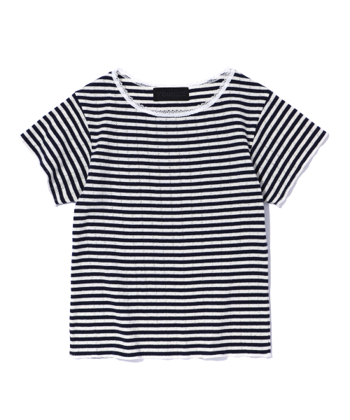 YOUHEE（ユヒ）の「LACE STRIPE T-SHIRTS NAVY（Tシャツ/カットソー・レディース・その他・FREE）」の2枚目の写真