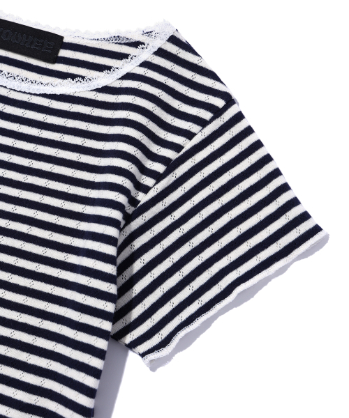 YOUHEE（ユヒ）の「LACE STRIPE T-SHIRTS NAVY（Tシャツ/カットソー・レディース・その他・FREE）」の6枚目の写真