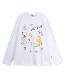 キキマルチグラフィックロングスリーブTシャツホワイト