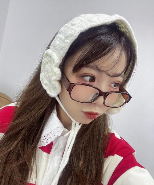 WEGO（ウィゴー）の「WEGO/フラワーニットイヤーマフ（イヤーマフ・レディース・ホワイト/ブラック/サックスブルー/レッド・FREE）」の5枚目の写真