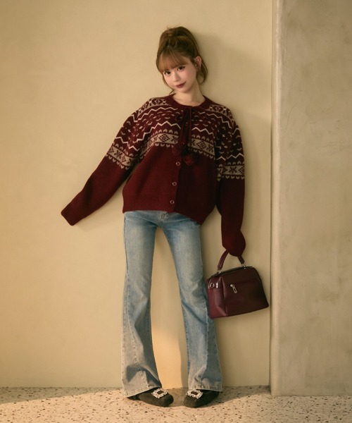 ■ KEITA MARUYAMA ノルディック柄 ボンボン ニットカーディガン セール】ノルディック柄ボンボン付きニットカーディガン（カーディガン