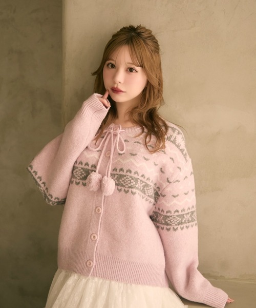 TITTY&CO.（ティティーアンドコー）の「ノルディック柄ボンボン付きニットカーディガン（カーディガン/ボレロ・レディース・ボルドー/ピンク/アイボリー/グレー・FREE）」の22枚目の写真