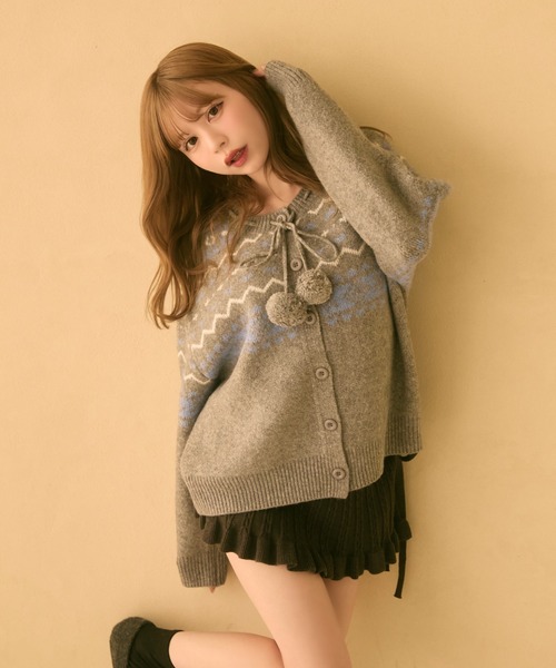 ■ KEITA MARUYAMA ノルディック柄 ボンボン ニットカーディガン ノルディック柄ボンボン付きニットカーディガン（カーディガン/ボレロ