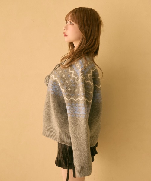 TITTY&CO.（ティティーアンドコー）の「ノルディック柄ボンボン付きニットカーディガン（カーディガン/ボレロ・レディース・ボルドー/ピンク/アイボリー/グレー・FREE）」の20枚目の写真