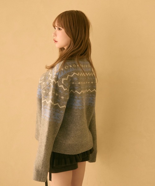 TITTY&CO.（ティティーアンドコー）の「ノルディック柄ボンボン付きニットカーディガン（カーディガン/ボレロ・レディース・ボルドー/ピンク/アイボリー/グレー・FREE）」の21枚目の写真