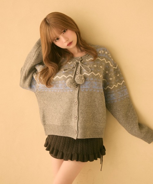 TITTY&CO.（ティティーアンドコー）の「ノルディック柄ボンボン付きニットカーディガン（カーディガン/ボレロ・レディース・ボルドー/ピンク/アイボリー/グレー・FREE）」の14枚目の写真