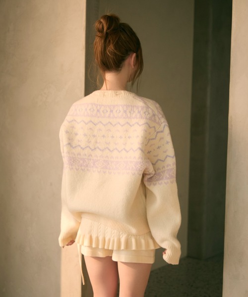 TITTY&CO.（ティティーアンドコー）の「ノルディック柄ボンボン付きニットカーディガン（カーディガン/ボレロ・レディース・ボルドー/ピンク/アイボリー/グレー・FREE）」の13枚目の写真