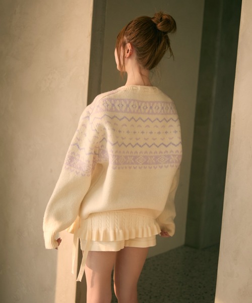 TITTY&CO.（ティティーアンドコー）の「ノルディック柄ボンボン付きニットカーディガン（カーディガン/ボレロ・レディース・ボルドー/ピンク/アイボリー/グレー・FREE）」の12枚目の写真