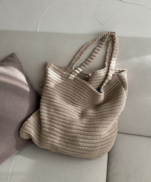 apres jour clair（アプレジュールクレア）の「【apres jour clair】ニットトートバッグ（トートバッグ・レディース・ブラウン系その他/ベージュ・FREE）」の2枚目の写真