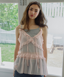 LETTER FROM MOON（レターフロムムーン）の「シースルーフリルレイヤードワンピース（ピンク）（ワンピース）」