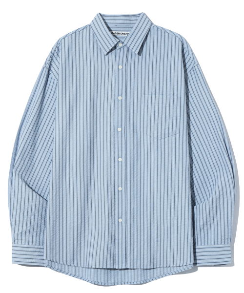 BASEMOMENT(ベースモーメント)の「リゾートストライプシャツスカイブルー(シャツ/ブラウス・レディース・その他・LARGE/MEDIUM)」の1枚目の写真