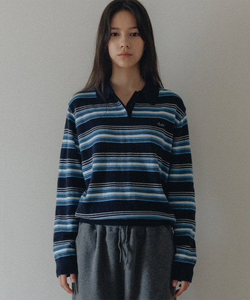 ANDNEEDS(アンドニーズ)の「Figaro stripe polo knit (navy)(ニット/セーター・レディース・その他・FREE)」の1枚目の写真