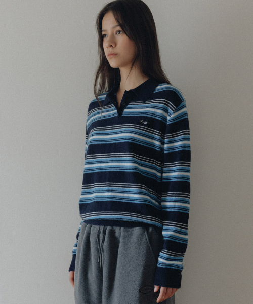 ANDNEEDS(アンドニーズ)の「Figaro stripe polo knit (navy)(ニット/セーター・レディース・その他・FREE)」の2枚目の写真