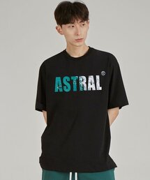 アストラルオーシャンレタリングラウンドネック40番手二重織綿半袖Tシャツ_ブラック