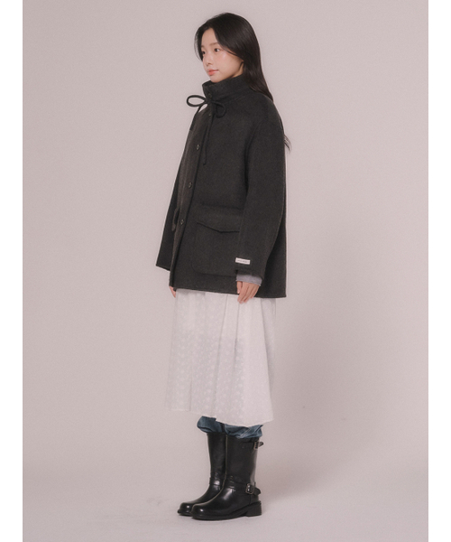 MELLOTORY(メロートリー)の「ハンドメイドウールハーフコート (2カラー)(チェスターコート・レディース・ダークグレー/アイボリー・FREE)」の4枚目の写真
