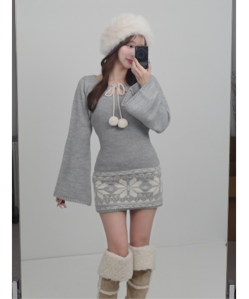 ノルディックパネルニットミニワンピース（ワンピース）｜Darich