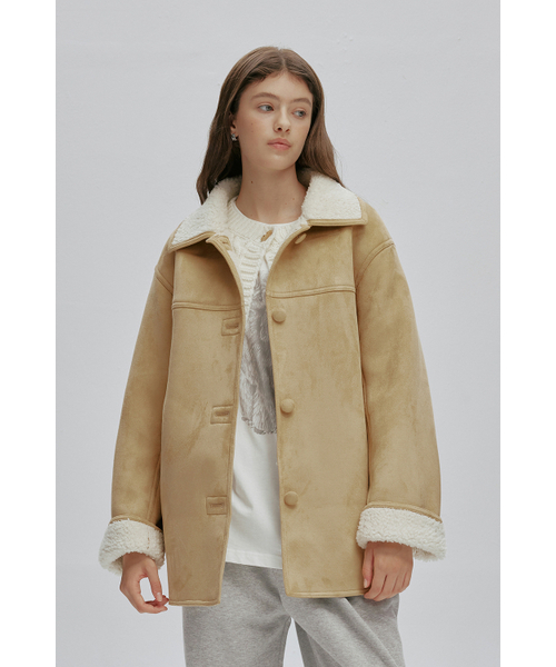 AFTERHOURS(アフターアワーズ)の「WOOL SHEARLING MUSTANG JACKET (SUEDE-BEIGE)(ムートンコート・レディース・ベージュ・FREE)」の2枚目の写真