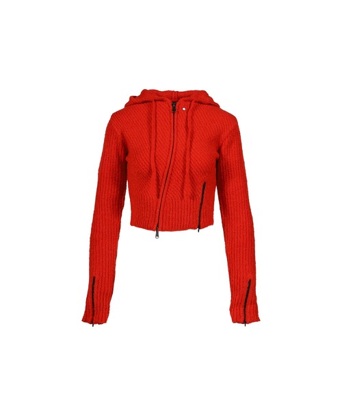 VACANT Archive(ベイカントアーカイブ)の「MORO KNITTED HOODIE ZIP-UP(パーカー・レディース・ブラック/レッド・SMALL/MEDIUM)」の1枚目の写真