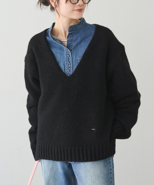 PUAL CE CIN（ピュアルセシン）の「アルパカ混深Vネックニットプルオーバー（ニット/セーター・レディース・ブラック/キャメル/オレンジ・FREE）」の2枚目の写真