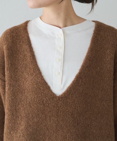 PUAL CE CIN（ピュアルセシン）の「アルパカ混深Vネックニットプルオーバー（ニット/セーター・レディース・ブラック/キャメル/オレンジ・FREE）」の10枚目の写真