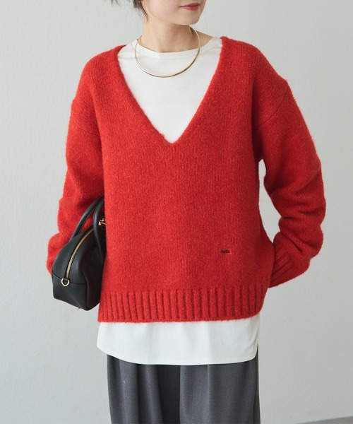セール】アルパカ混深Vネックニットプルオーバー（ニット/セーター