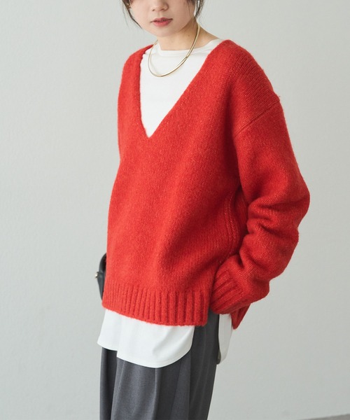 PUAL CE CIN（ピュアルセシン）の「アルパカ混深Vネックニットプルオーバー（ニット/セーター・レディース・ブラック/キャメル/オレンジ・FREE）」の19枚目の写真