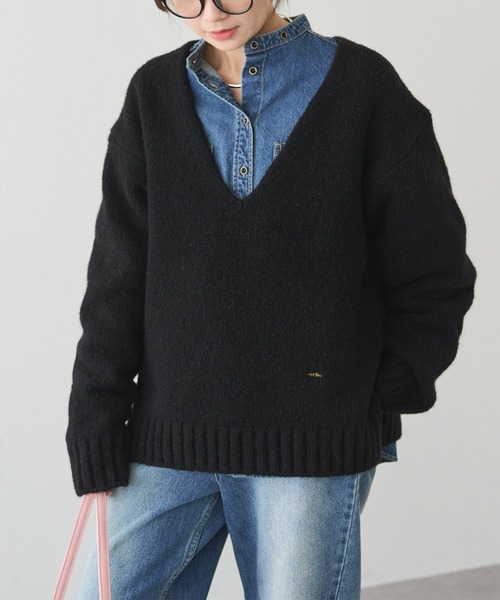 PUAL CE CIN（ピュアルセシン）の「アルパカ混深Vネックニットプルオーバー（ニット/セーター・レディース・ブラック/キャメル/オレンジ・FREE）」の14枚目の写真