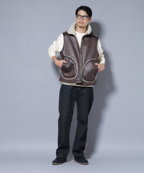 NANO universe（ナノユニバース）の「クラックフェイクムートンリバーシブルベスト（ベスト・メンズ・ブラック/ブラウン・M/L）」の7枚目の写真