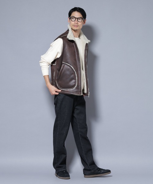 NANO universe（ナノユニバース）の「クラックフェイクムートンリバーシブルベスト（ベスト・メンズ・ブラック/ブラウン・M/L）」の8枚目の写真