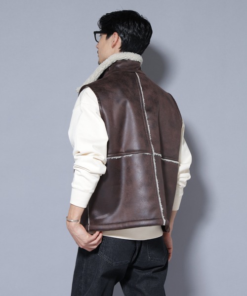 NANO universe（ナノユニバース）の「クラックフェイクムートンリバーシブルベスト（ベスト・メンズ・ブラック/ブラウン・M/L）」の5枚目の写真
