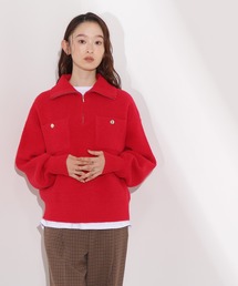 ハーフジップ」に該当するニット/セーター（レッド/赤色系・無地