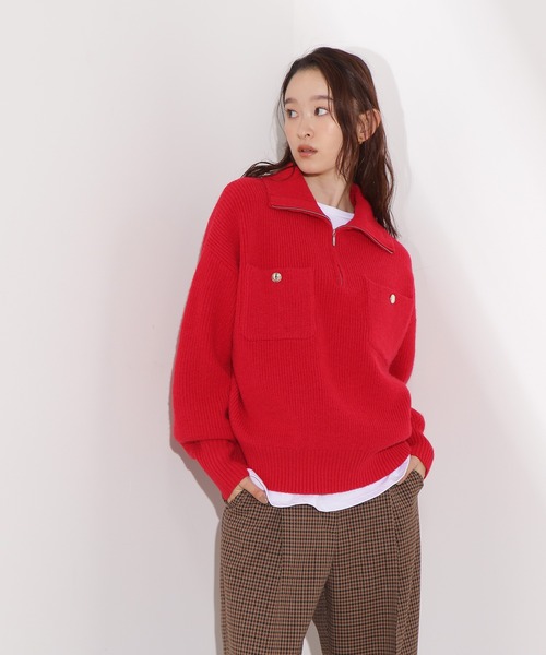 N.（N. Natural Beauty Basic）（エヌエヌナチュラルビューティーベーシック）の「ハーフジップオーバーニット（ニット/セーター・レディース・レッド/ネイビー/ベージュ・ﾌﾘ-）」の8枚目の写真