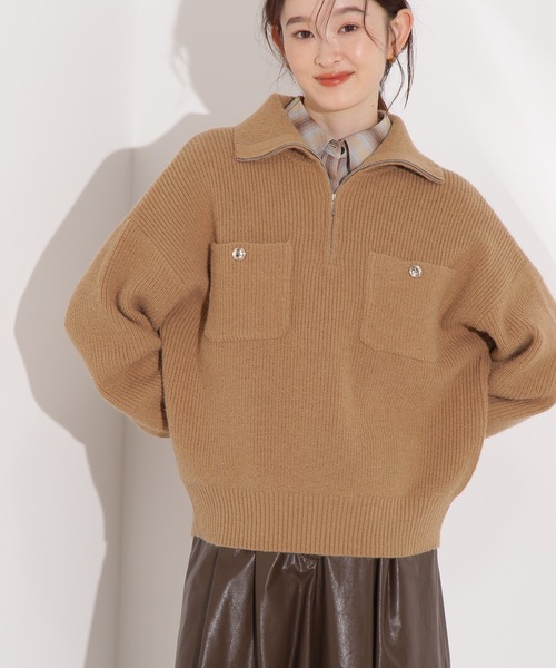 N.（N. Natural Beauty Basic）（エヌエヌナチュラルビューティーベーシック）の「ハーフジップオーバーニット（ニット/セーター・レディース・レッド/ネイビー/ベージュ・ﾌﾘ-）」の14枚目の写真