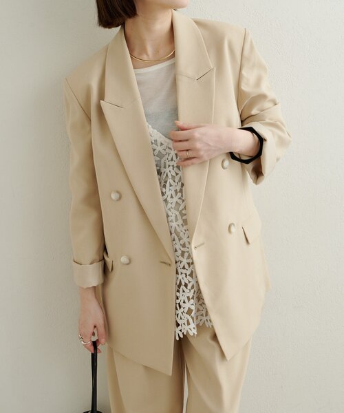 Omekashi（オメカシ）の「ダブルテーラードジャケット（テーラードジャケット・レディース・ピンク/ベージュ/チャコールグレー・FREE）」の2枚目の写真