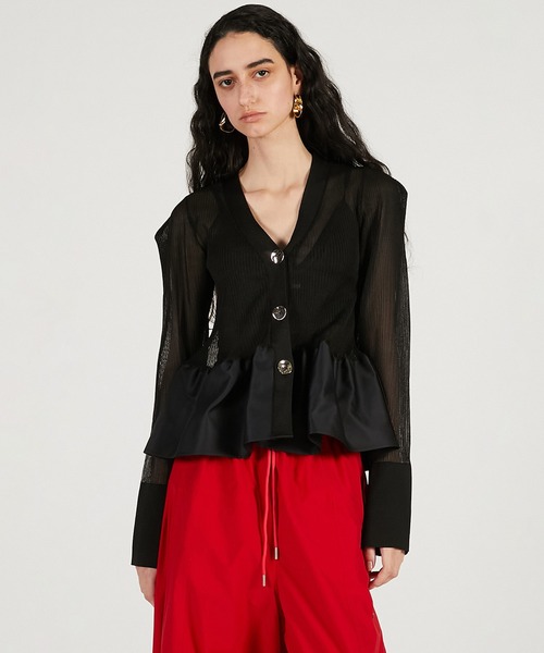 PRANK PROJECT(プランクプロジェクト)の「【Pre-Order】シアーコンビペプラムカーデ / Sheer Combine Peplum Cardigan(その他トップス・レディース・ベージュ/ブラック・FREE)」の2枚目の写真