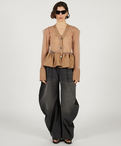 PRANK PROJECT(プランクプロジェクト)の「【Pre-Order】シアーコンビペプラムカーデ / Sheer Combine Peplum Cardigan(その他トップス・レディース・ベージュ/ブラック・FREE)」の4枚目の写真