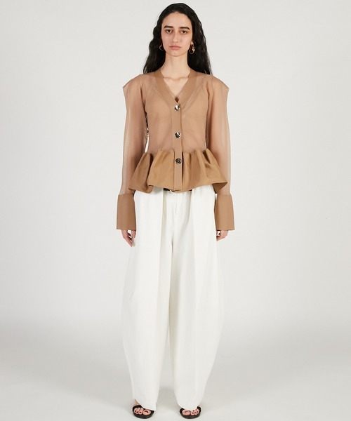 PRANK PROJECT(プランクプロジェクト)の「【Pre-Order】シアーコンビペプラムカーデ / Sheer Combine Peplum Cardigan(その他トップス・レディース・ベージュ/ブラック・FREE)」の3枚目の写真